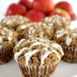 closeup of Gluten-Free Apple Streusel Muffins with icing on top