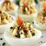 closeup of Smoked Salmon Deviled Eggs