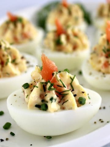 closeup of Smoked Salmon Deviled Eggs